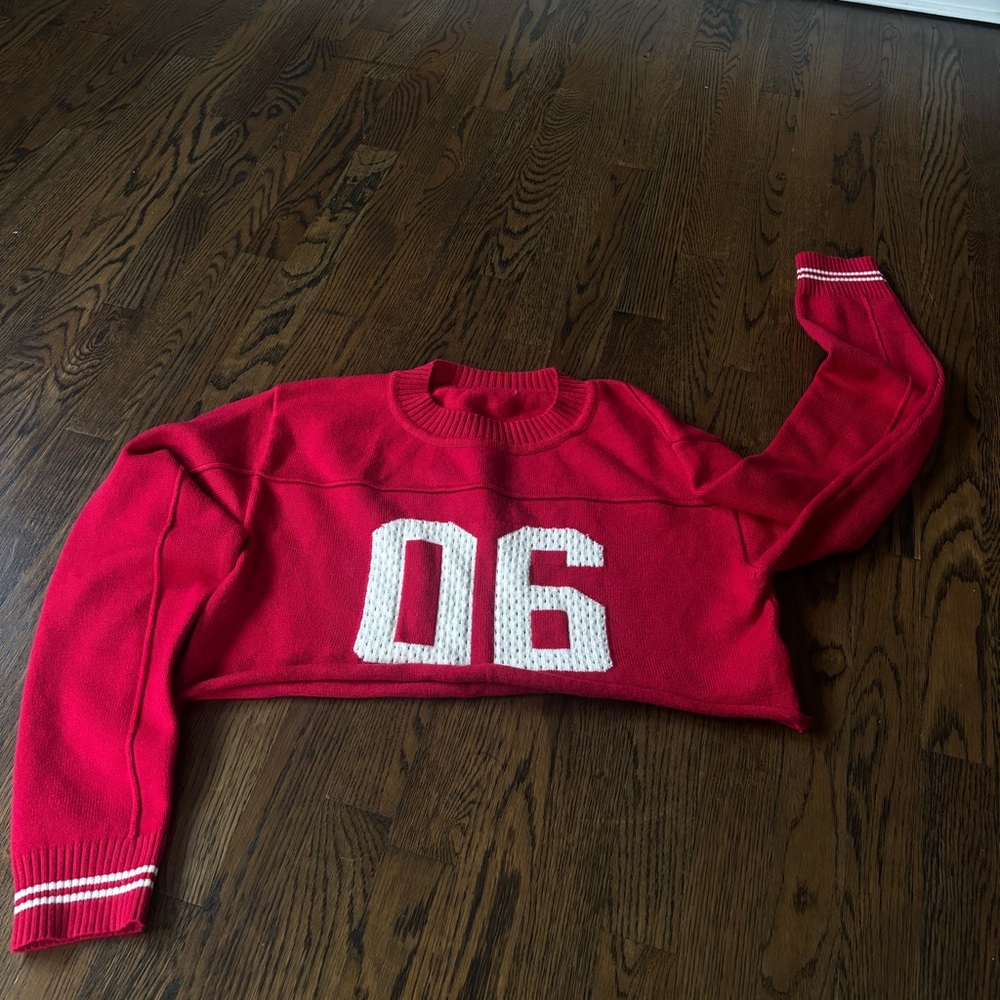 Red Cropped Sweatshirt with White Number 06